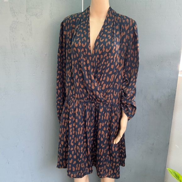 RACHEL Rachel Roy Faux Wrap Cheetah Black and Brown Long Sleeve Dress - Picture 2 of 14